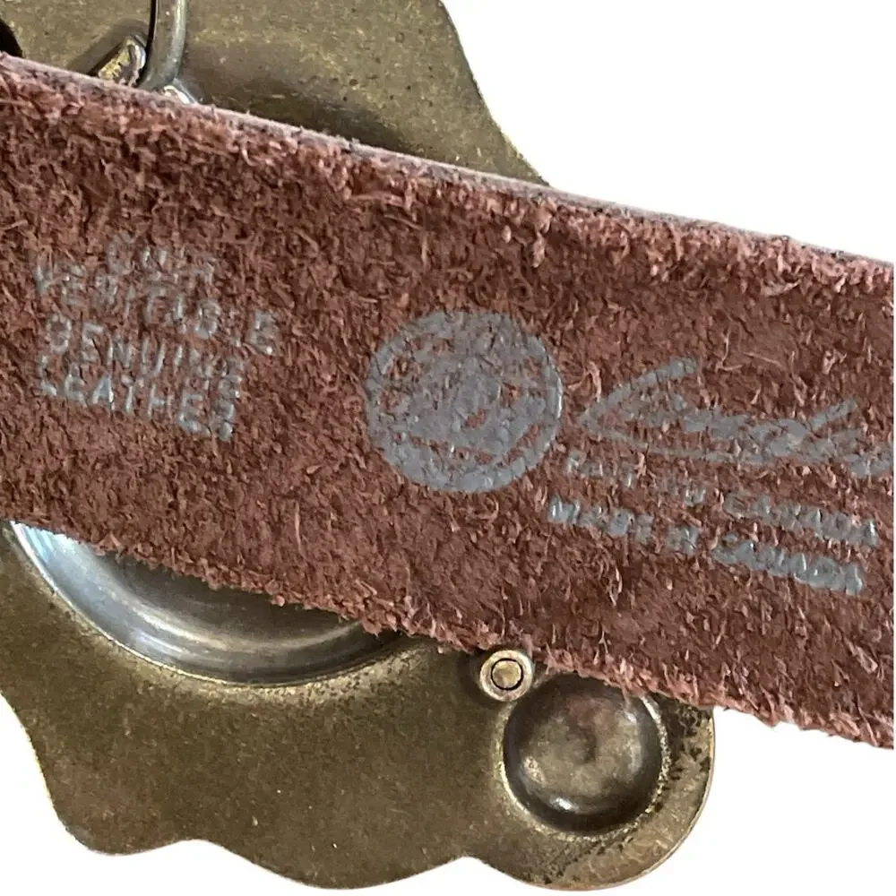 Landes Mocha Brown Leather Belt with Antiqued Gold Tone Buckle M